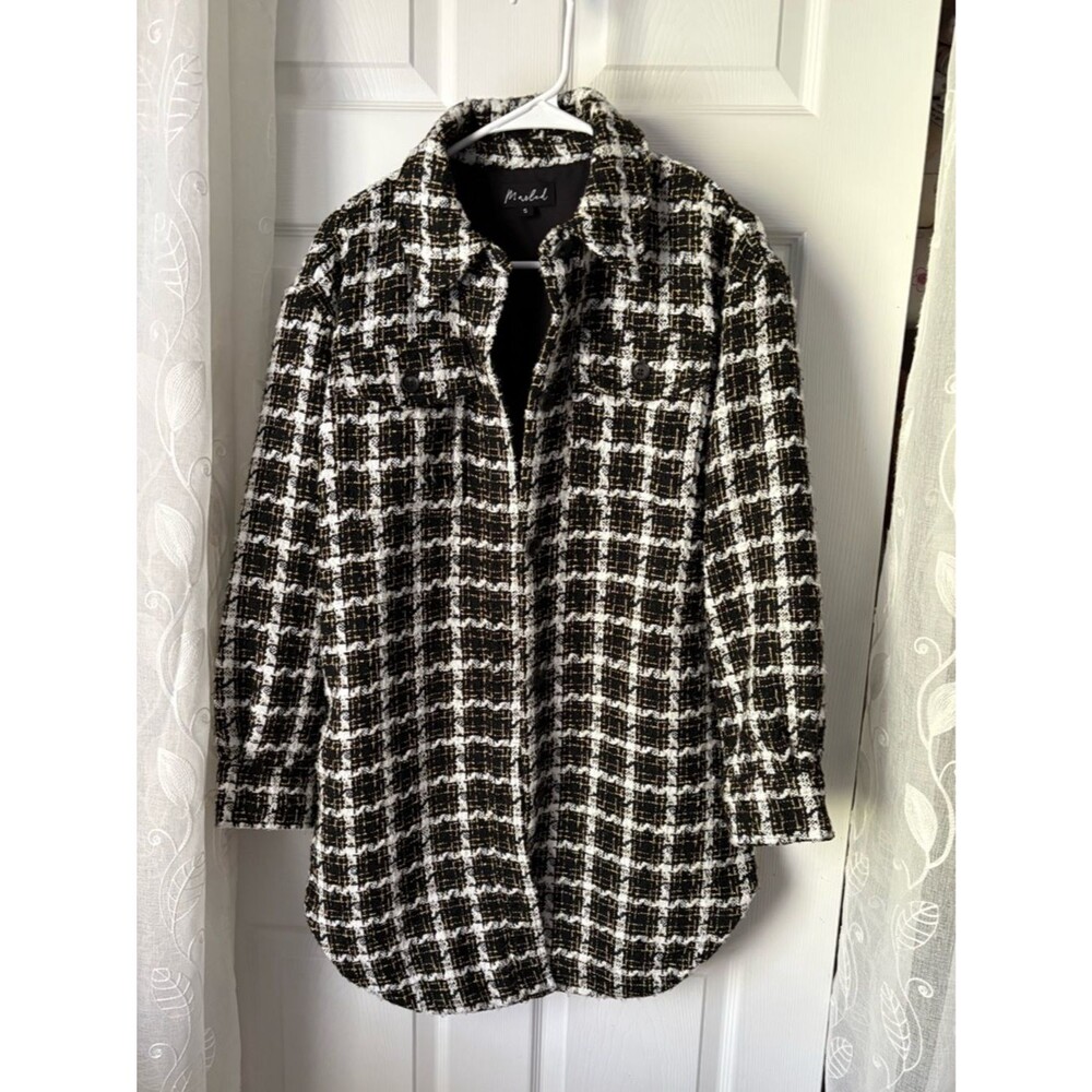 Marled by Anthropologie plaid Tweed Shacket button up pockets jacket size S